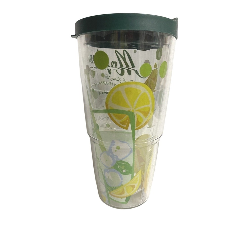 Tervis‎ Mojito Recipe Insulated Tumbler 24oz with Green Lid Clear Plastic Cup